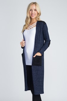 Lady's Open Front Lurex Knit Duster Cardigan style 2