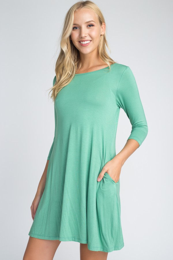 Women's 3/4 Sleeve Swing Dress with Pockets - Wholesale - Yelete.com