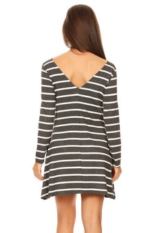 Women's Striped Long Sleeve Dress with back V-Drop and Pockets style 4