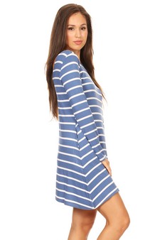Women's Striped Long Sleeve Dress with back V-Drop and Pockets style 3
