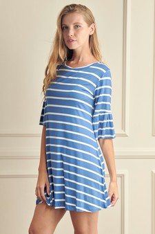Women's Ruffled 3/4 Sleeve Striped Dress style 2