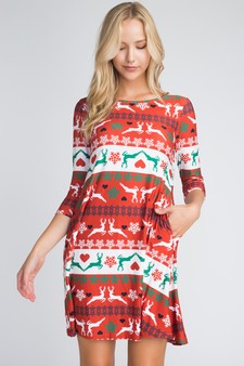 Women's Fair Isle Reindeer Print Christmas Dress (Small only) style 3