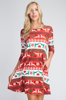 Women's Fair Isle Reindeer Print Christmas Dress style 2