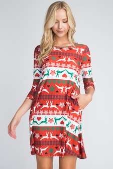 Women's Fair Isle Reindeer Print Christmas Dress style 3