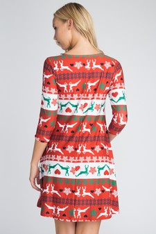 Women's Fair Isle Reindeer Print Christmas Dress style 4