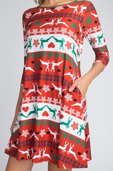 Women's Fair Isle Reindeer Print Christmas Dress style 6