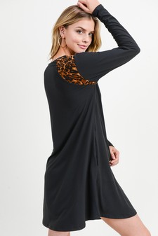 Women's Leopard Shoulder Panel A-Line Dress style 4
