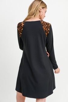 Women's Leopard Shoulder Panel A-Line Dress style 5