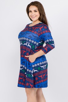 Women's Fair Isle Reindeer Print A-Line Dress style 2