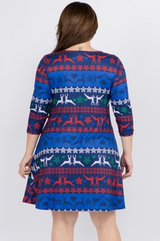 Women's Fair Isle Reindeer Print A-Line Dress style 3