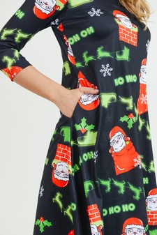 Women's Ho Ho Ho Santa Print A-Line Dress style 4