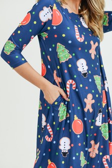 Women's Gingerbread Cookie Print A-Line Dress style 7