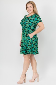 Women's 4-Leaf Clover Print Dress with Pockets style 2
