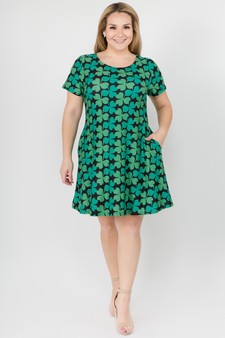 Women's 4-Leaf Clover Print Dress with Pockets style 4