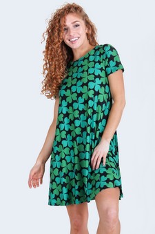 Women's 4-Leaf Clover Print Dress with Pockets style 2