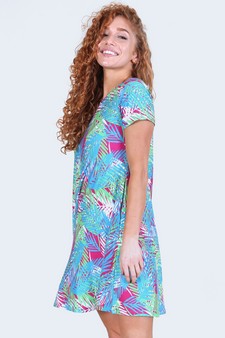 Women's Multi Colored Palm Leaf Dress with Pockets style 6