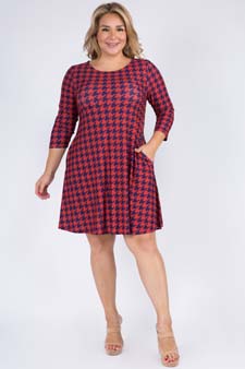 Women's Houndstooth 3/4 Sleeve Dress style 4