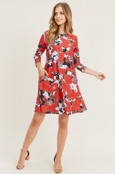 Women's Snowflake & Poinsettia Print 3/4 Sleeve Dress (Medium only) style 7