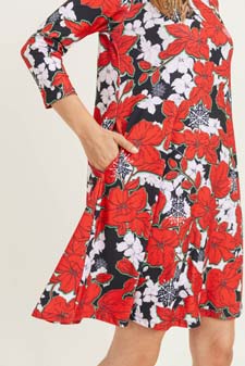 Women's Snowflake & Poinsettia Print 3/4 Sleeve Dress style 8