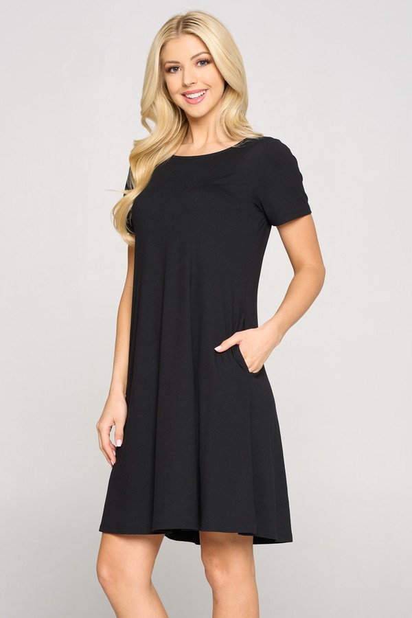 Women's Short Sleeve A-line Dress with Pockets - Wholesale - Yelete.com
