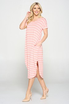 Women's Striped Curved Hem Midi Dress with Pockets style 2