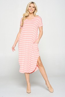 Women's Striped Curved Hem Midi Dress with Pockets style 5