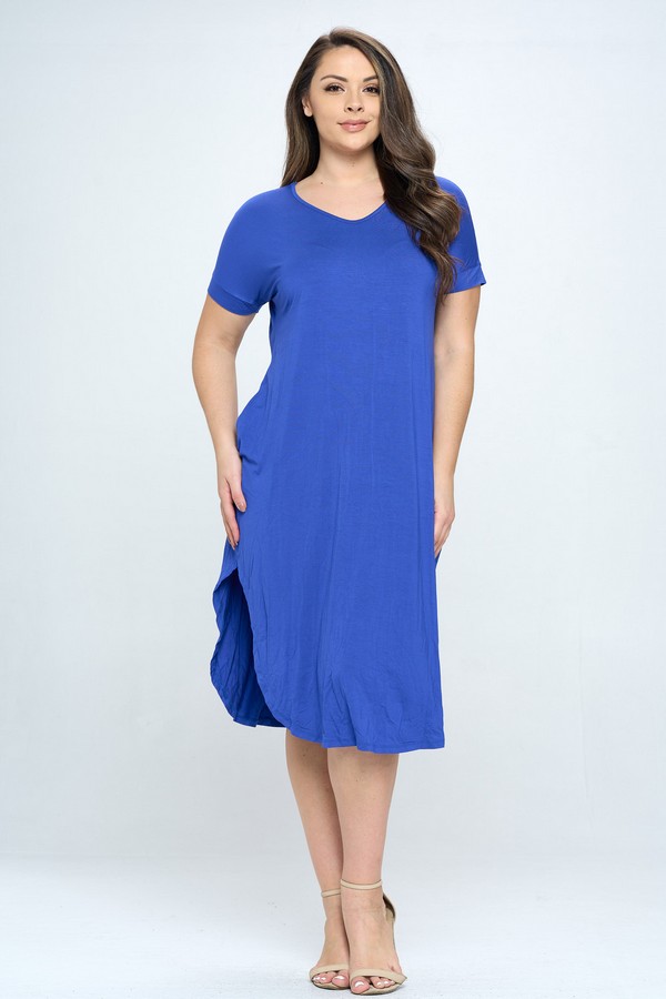 Women's Casual Curved Hem Midi Dress with Pockets - Wholesale - Yelete.com