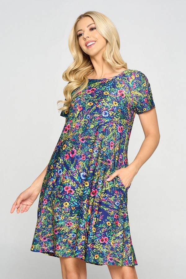 Blossoming Floral Print A-line Dress with Pockets - Wholesale - Yelete.com