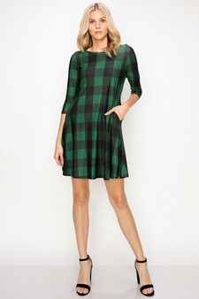 Women’s Emerald Surplice Plaid A-Line Christmas Dress With Pockets style 3
