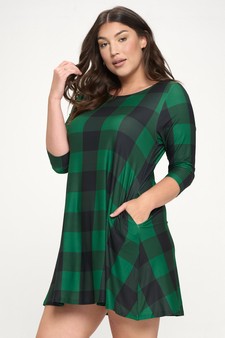 Women’s Emerald Surplice Plaid A-Line Christmas Dress With Pockets style 2