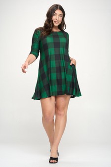 Women’s Emerald Surplice Plaid A-Line Christmas Dress With Pockets style 4