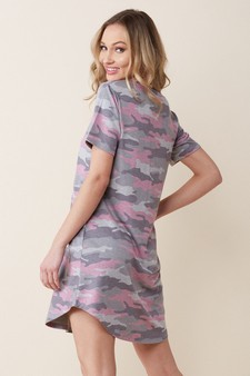 Women's Camo Print Curve Lined T Shirt Dress style 4