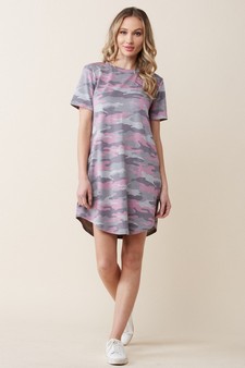Women's Camo Print Curve Lined T Shirt Dress style 5