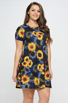 Women’s Sunflower Haze Printed Short Sleeved Dress (XL only) style 2