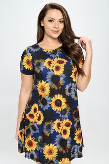 Women’s Sunflower Haze Printed Short Sleeved Dress (XL only) style 4