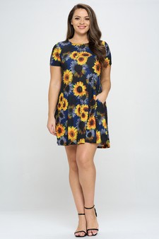 Women’s Sunflower Haze Printed Short Sleeved Dress (XL only) style 5