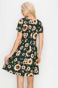 Women’s It’s Raining Sunflowers Short Sleeve Dress style 3
