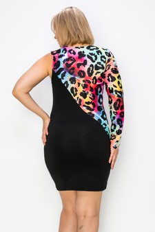 Women’s Rainbow Leopard Long Sleeve Asymmetrical Bodycon Dress style 4