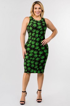 Women’s Marijuana Leaf  Bodycon Dress Plus Size style 4
