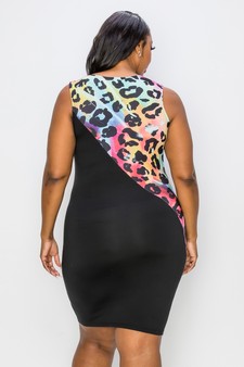 Women's Rainbow Leopard Printed Sleeveless Bodycon Dress style 3