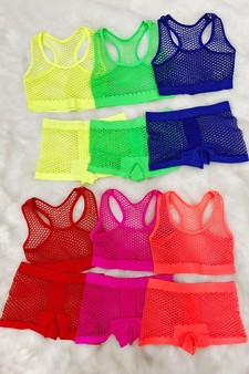 Women’s Seamless Fishnet Crop Top and Shorts Set style 2