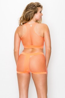 Women’s Seamless Fishnet Crop Top and Shorts Set style 3