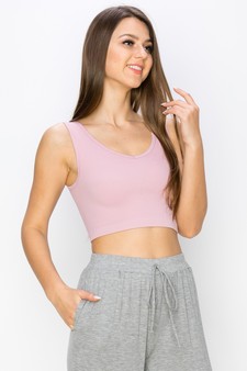 Women’s Ribbed Deep Scoop Cropped Tank Top w/ Reversible Neckline style 2