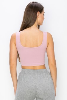 Women’s Ribbed Deep Scoop Cropped Tank Top w/ Reversible Neckline style 3