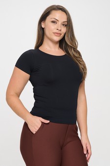 Women's Seamless Crew Neck Short Sleeve Top - Plus Size style 2