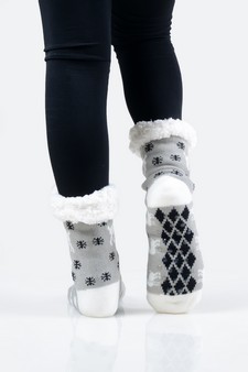 Women's Non-slip Faux Sherpa Santa's Reindeer Christmas Slipper Socks style 18