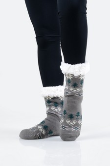 Women's Heart And Tree Pattern Christmas Slipper Socks style 10