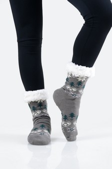 Women's Heart And Tree Pattern Christmas Slipper Socks style 12