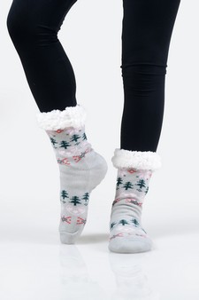 Women's Heart And Tree Pattern Christmas Slipper Socks style 13