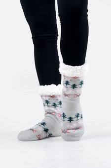 Women's Heart And Tree Pattern Christmas Slipper Socks style 14